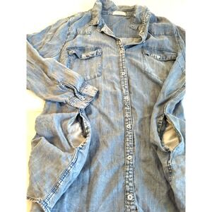 ZENANA CHAMBRAY LONGLINE SHIRT TOP 3X Long Sleeve Relaxed Lagan Look Prairie